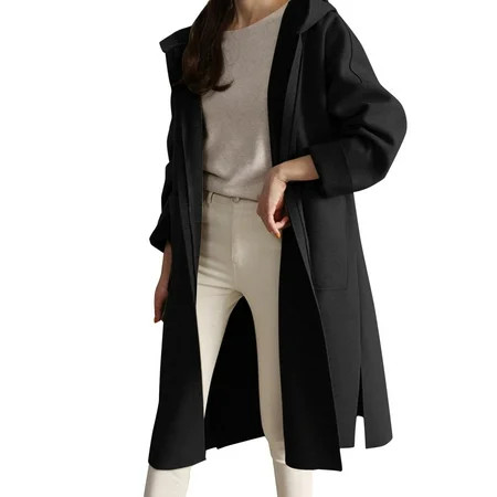 eileial Women Wool Coat Peacoat Jacket Thick Loose Pea Coat Woolen Winter Overcoat(Black M) | Walmart (US)