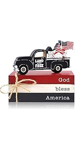 4th of July Decorations Wooden Book Stack Memorial Day Decorations God Bless America Sign Indepen... | Amazon (US)
