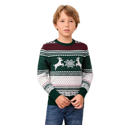 Clearlove Kids Boys Girls Christmas Sweaters Holiday Unisex Sweater Crewneck Xmas Party Knit Reindeer Snowflakes Pullover Green 140 | Target