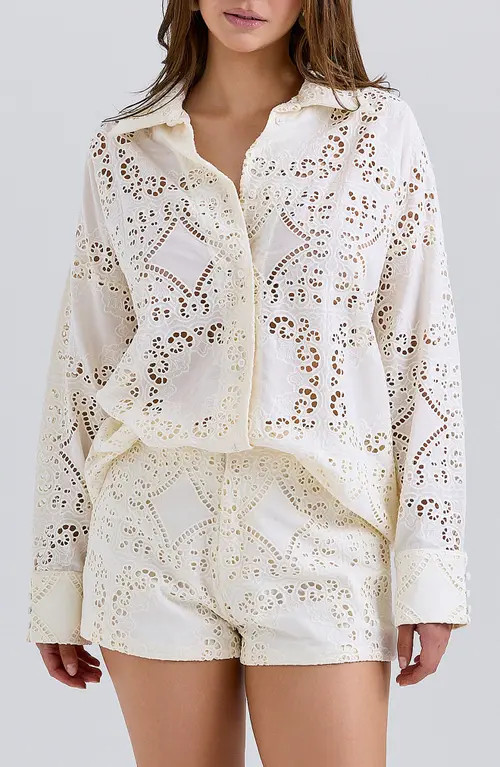 HOUSE OF CB Eman Broderie Anglaise Cotton Shorts in White at Nordstrom, Size Small | Nordstrom