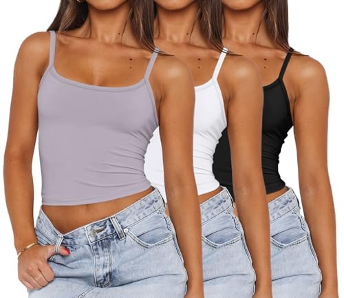 WIHOLL Tank Top for Women Slim Fit Summer Tops Fashion 2024 Going Out Tops Cute Y2k Clothes 3 Pack Grey White Black XL | Amazon (US)