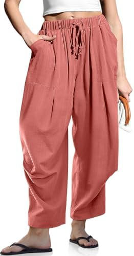 TARSE Women Linen Baggy Harem Pants Summer Drawstring Casual Lounge Pant 2024 Beach Travel Vacati... | Amazon (US)