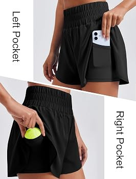 PINSPARK Women's 2 in 1 Running Shorts High-Split Athletic Short High Waisted 3" Liner Workout Gy... | Amazon (US)