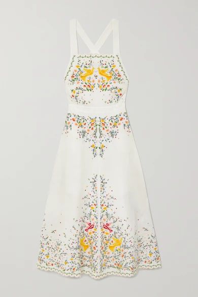 Zimmermann - Carnaby Embroidered Linen Midi Dress - Ivory | NET-A-PORTER (US)