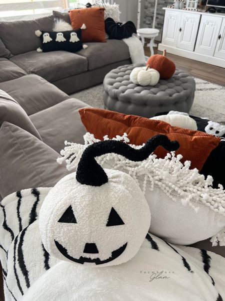 The cutest pumpkin pillow. Halloween Fall decor couch sectional rug ottoman rug ghost pillow Modern Farmhouse Glam

#LTKhome #LTKFind #LTKSeasonal