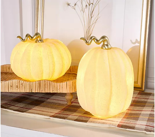 Home Reflections S/2 Illuminated Textured Glass Pumpkins | QVC
