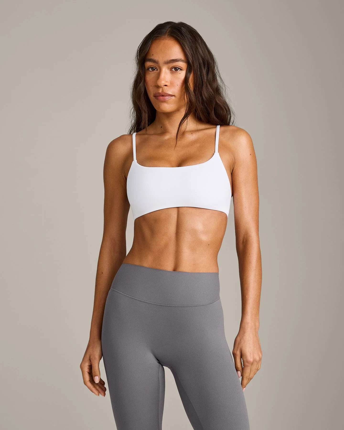SoftMotion™ Strappy Sports Bra with Gray Logo | White | Oner Active (UK / US)