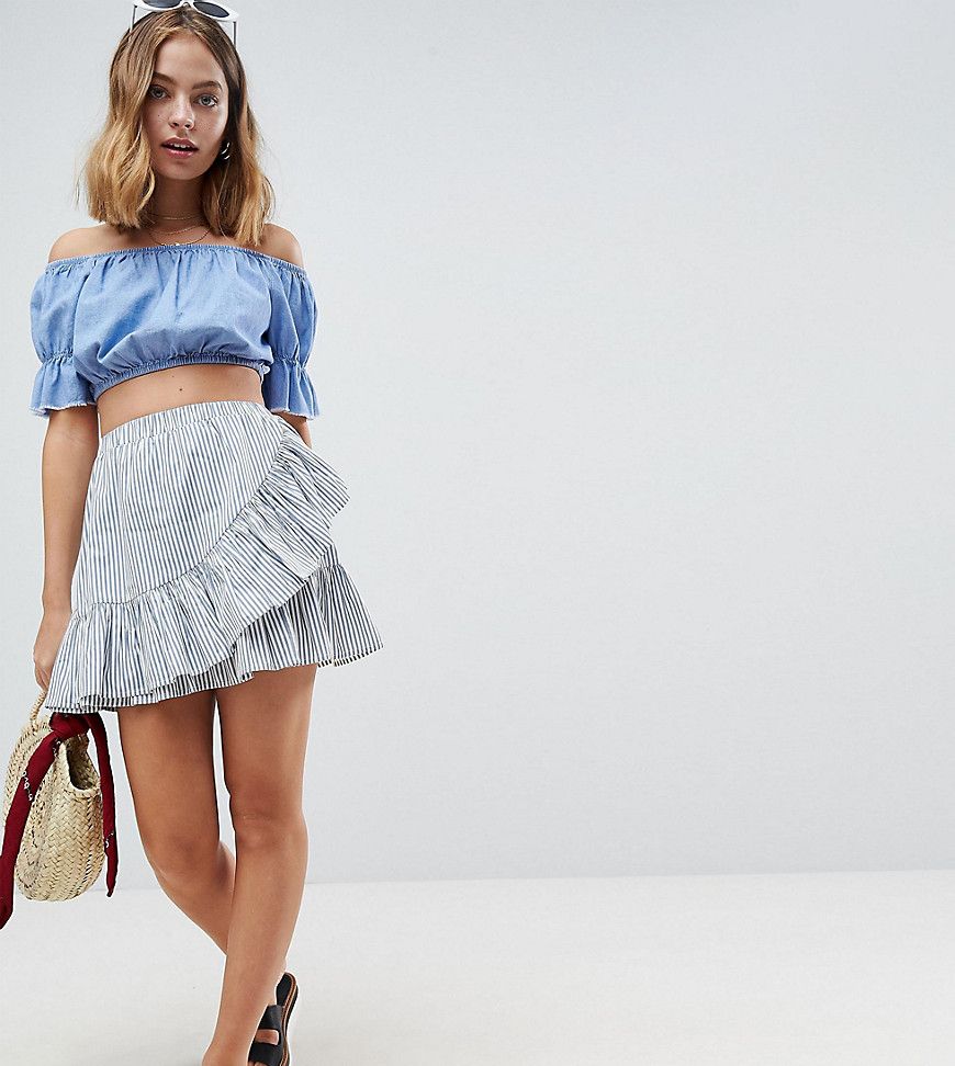 ASOS DESIGN Petite cotton mini skirt with wrap hem in stripe - Multi | ASOS US