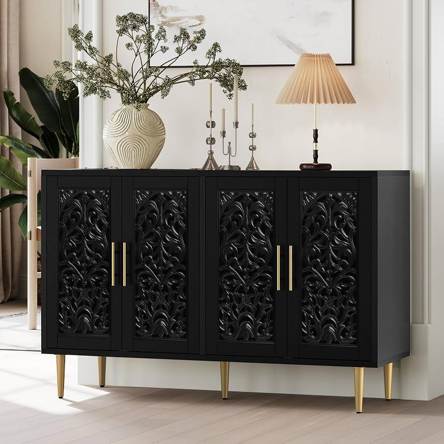 ARTPOWER 47.8" Accent Cabinet with 4 Doors, Vintage Hollow Carving Buffet Cabinet, Sideboards and... | Amazon (US)