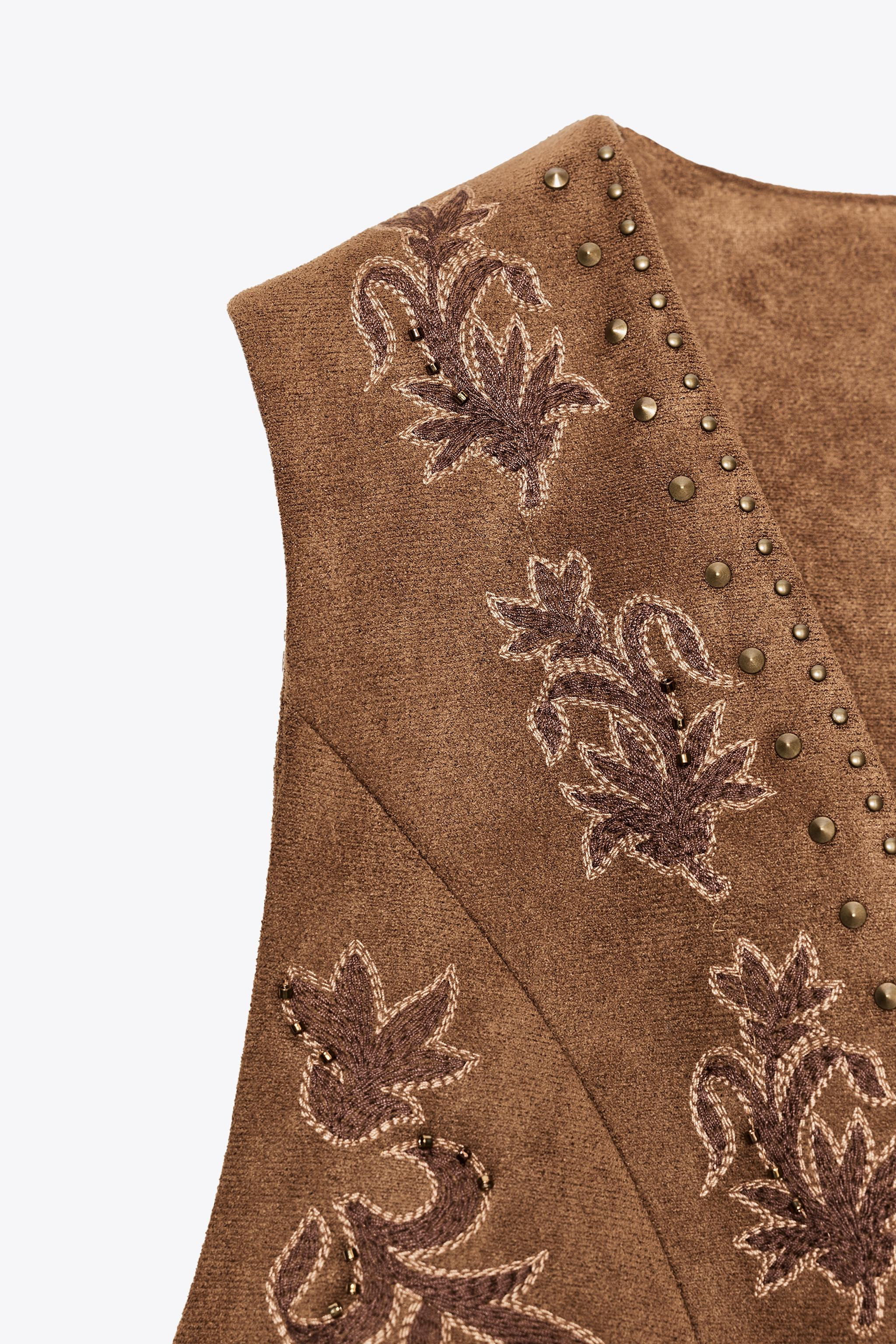 EMBROIDERED BEADED FAUX SUEDE VEST | Zara US