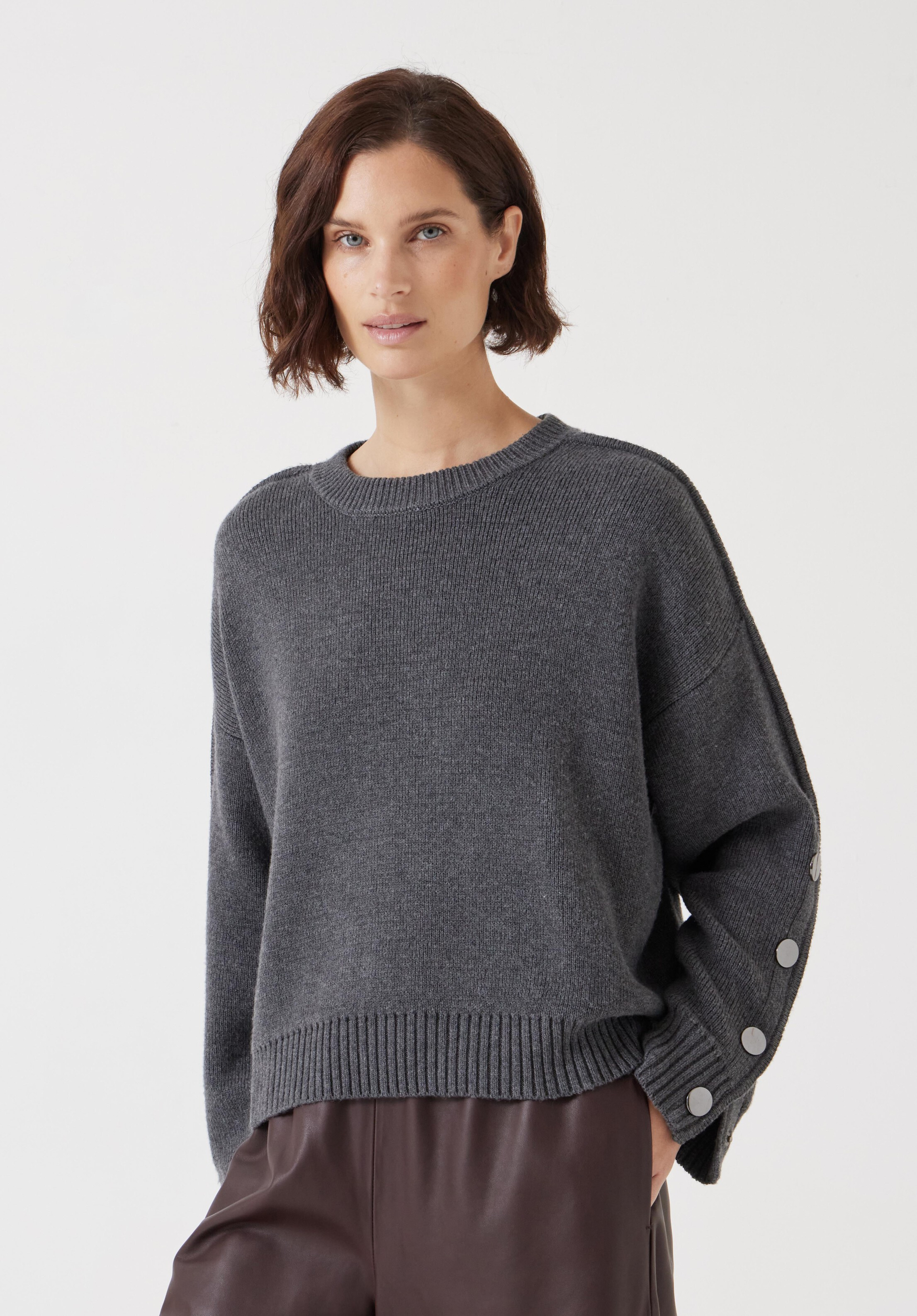 Popper Sleeve Crew Knitted Jumper | Hush UK