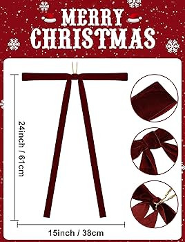 SIMISI RIBBON Burgundy Long Velvet Bows Ornaments for Christmas Tree, Wreath, Garland, Swag, Stai... | Amazon (US)