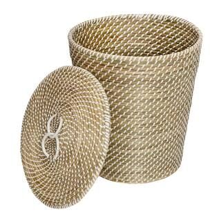Honey-Can-Do Natural and White Seagrass Accent Tall Basket Set with Lids (Set of 3)-STO-08750 - T... | The Home Depot
