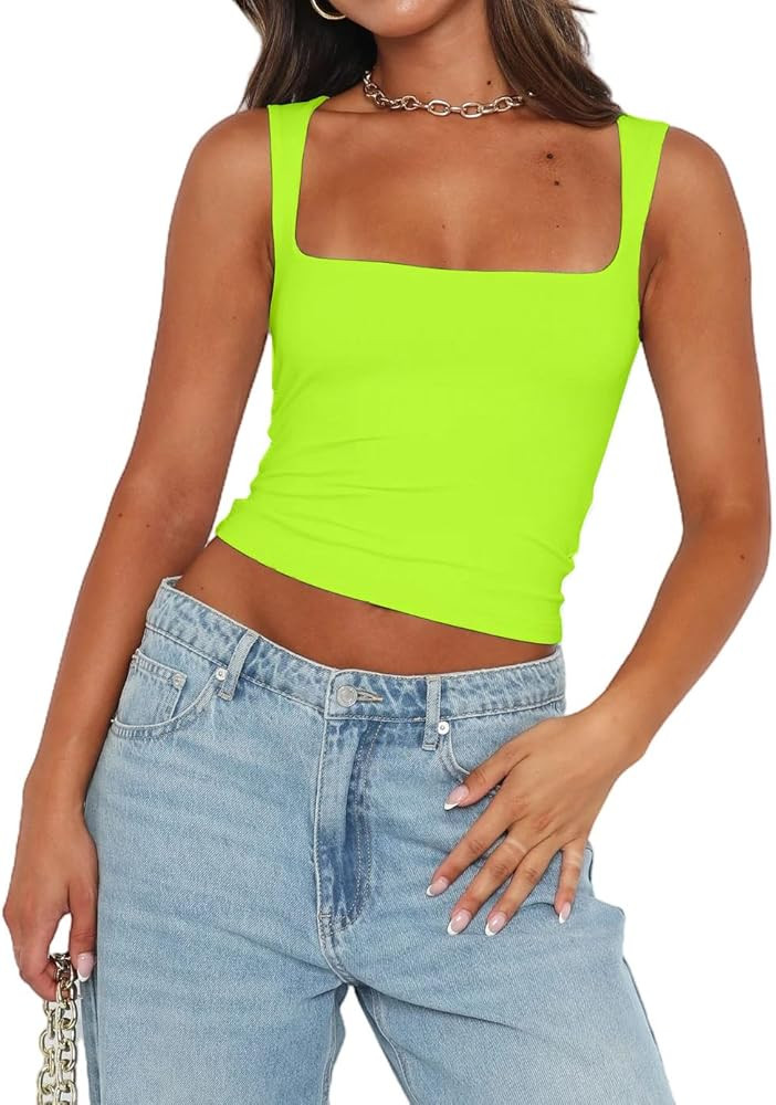 Abardsion Womens Sexy Crop Top Summer 2024 Square Neck Sleeveless Double Layer Going Out Tank Top... | Amazon (US)
