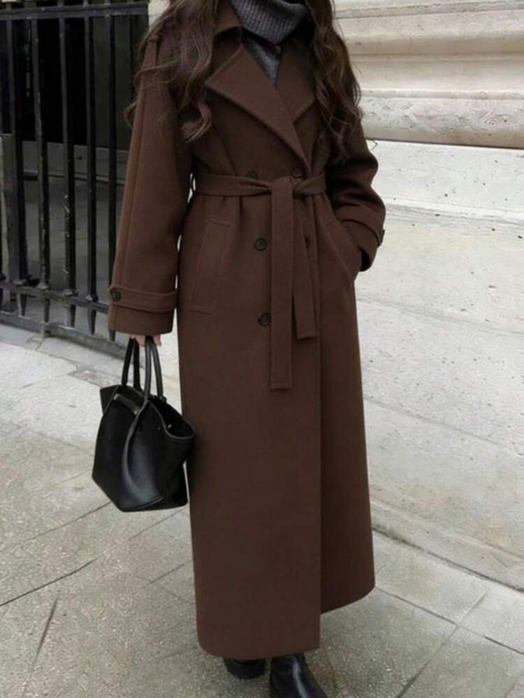 Seelio Autumn/Winter New Women's Fashion Classic Double-Breasted Windbreaker Coat Woolen Overcoat | SHEIN