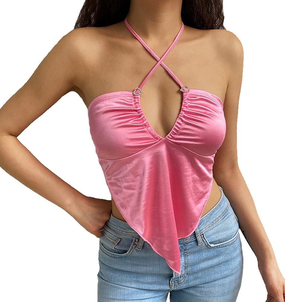 Workout Tank Tops for Women Summer Backless Sexy V Neck Sleeveless Y2k Halter Crop Tops | Amazon (US)
