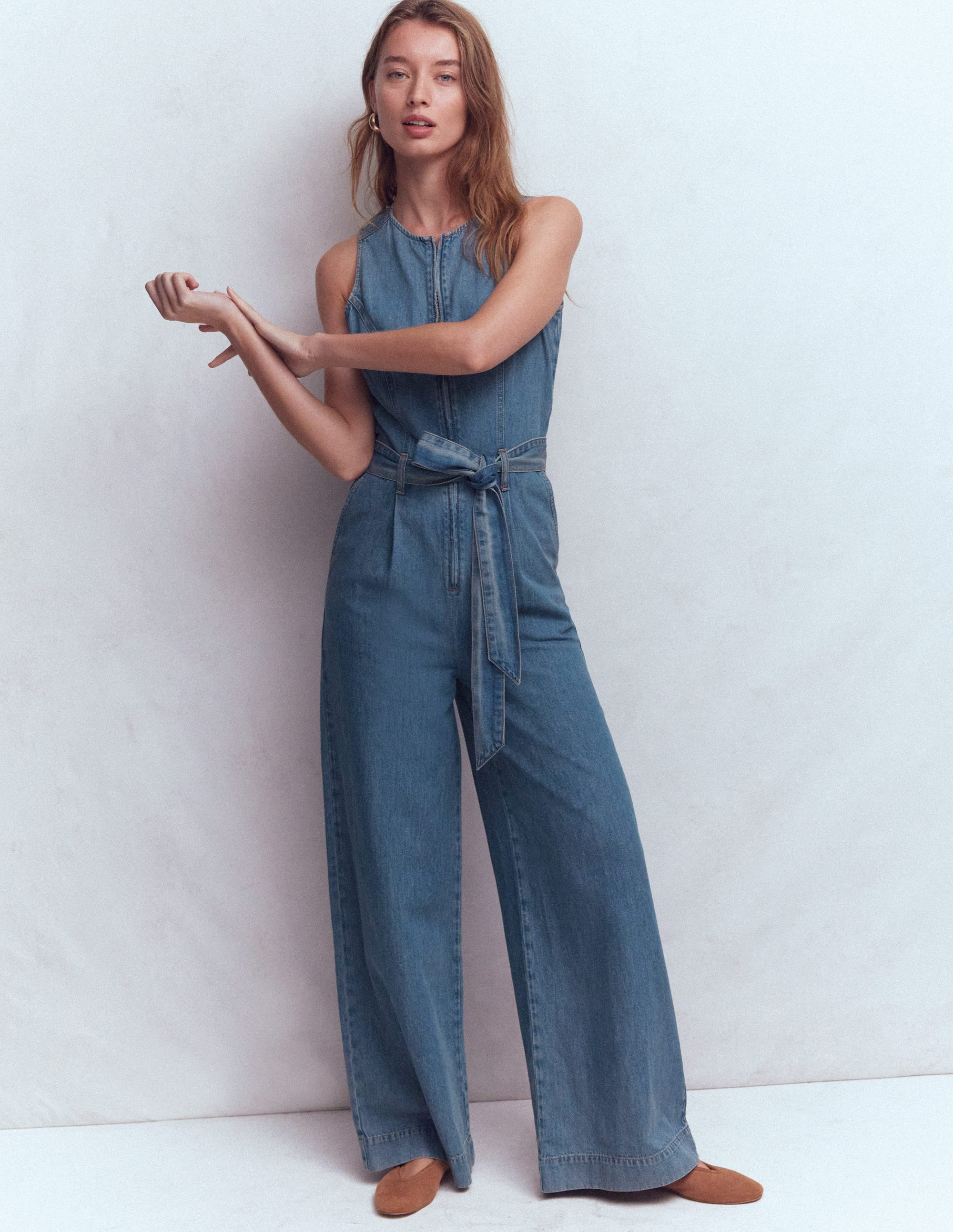 Sleeveless Denim Jumpsuit-Mid Vintage Denim | Boden (US)