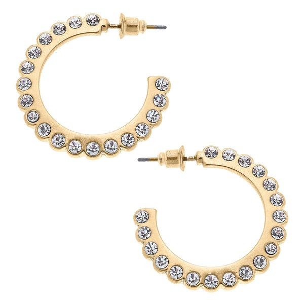 Khloe Pavé Scalloped Hoop Earrings in Worn Gold | CANVAS