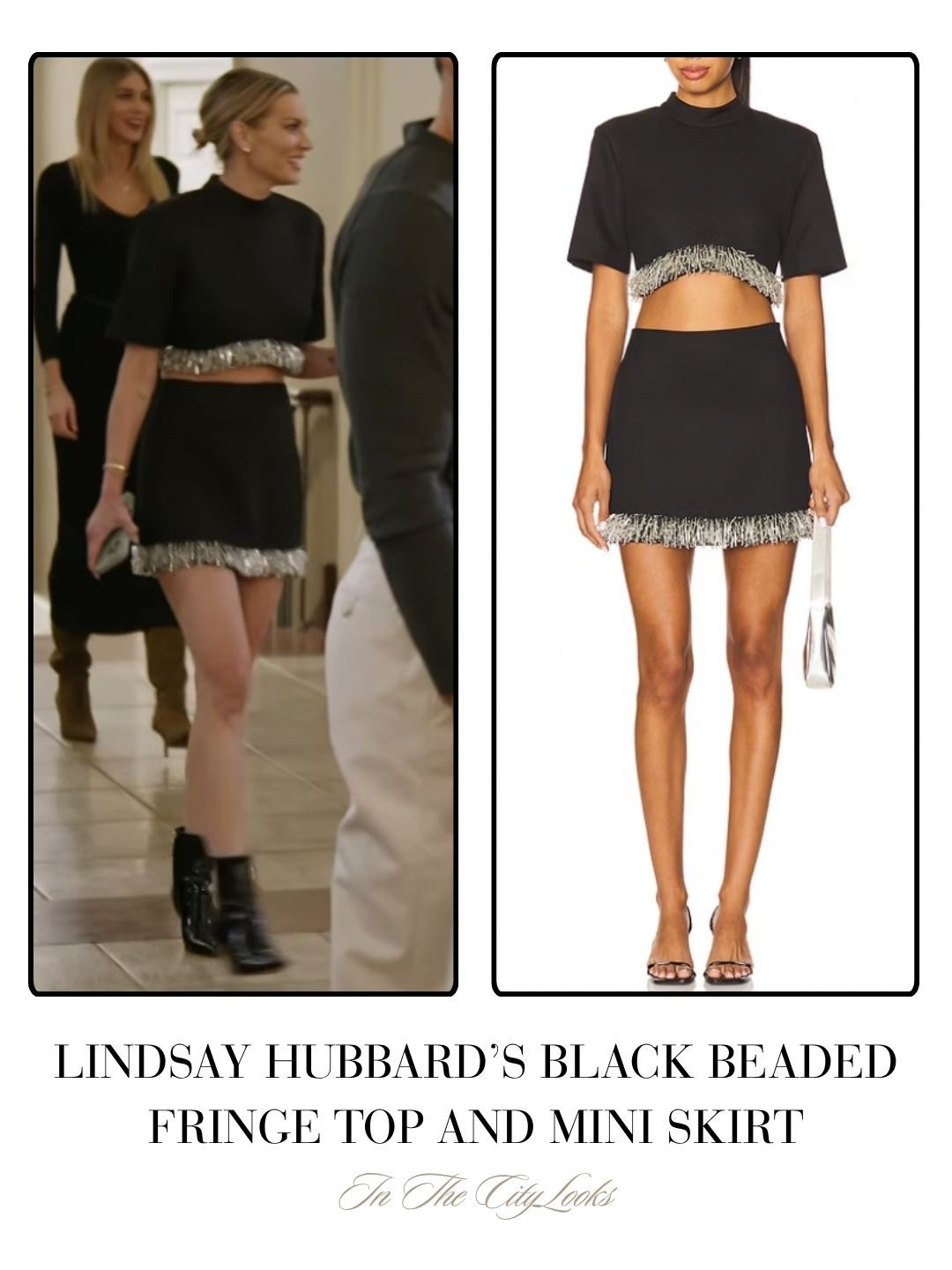 Lindsay Hubbard’s Black Beaded Fringe Top and Mini Skirt