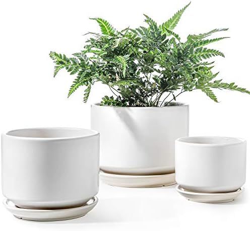LE TAUCI Ceramic Plant Pots, 4+5+6 inch, Set of 3, Planters with Drainage Hole and Saucer, Indoor Fl | Amazon (US)