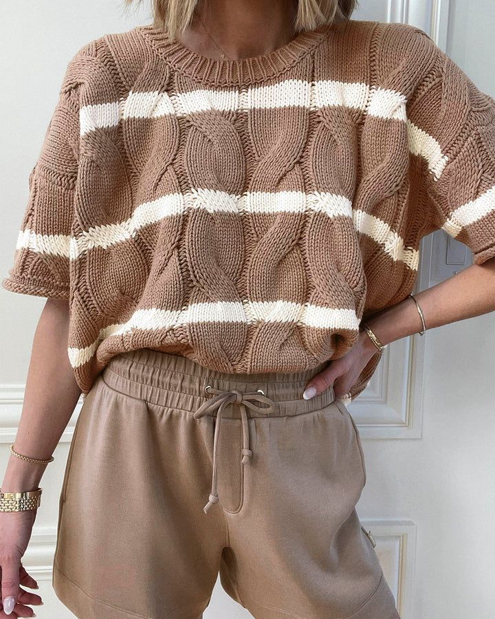 Splendid x @Cellajaneblog Stripe Cable Short Sleeve Sweater | Splendid