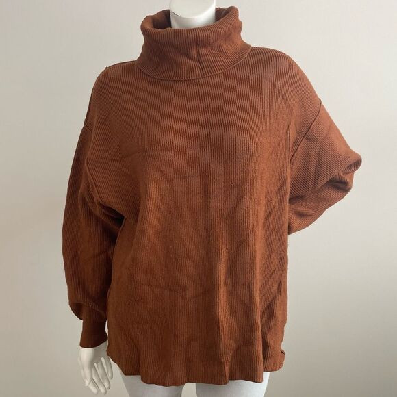 FREE PEOPLE Softly Structured Terracotta Brown Ribbed Oversized Tunic Sweater | Poshmark