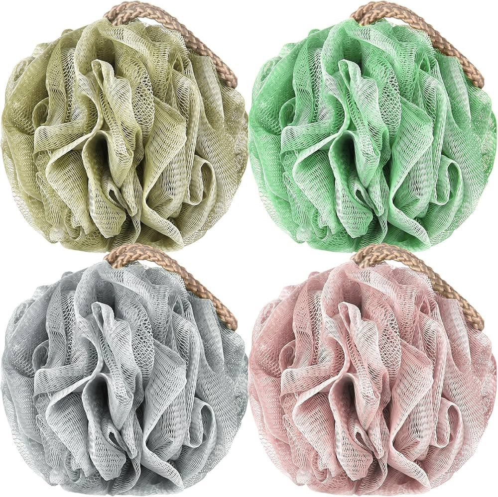 Loofah Sponge Pack of 4, Deep Cleansing Body Scrubber for Shower, Exfoliating Bath Sponge with Ha... | Amazon (US)