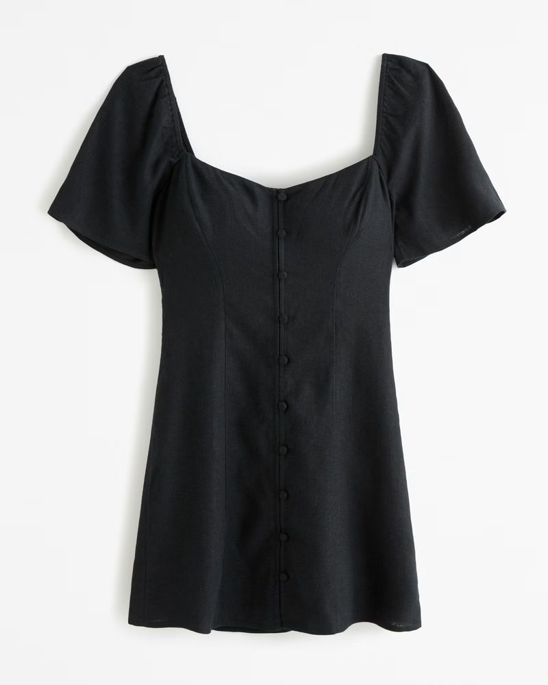 New!BestsellerLinen-Blend Button-Through Mini Dress | Abercrombie & Fitch (US)