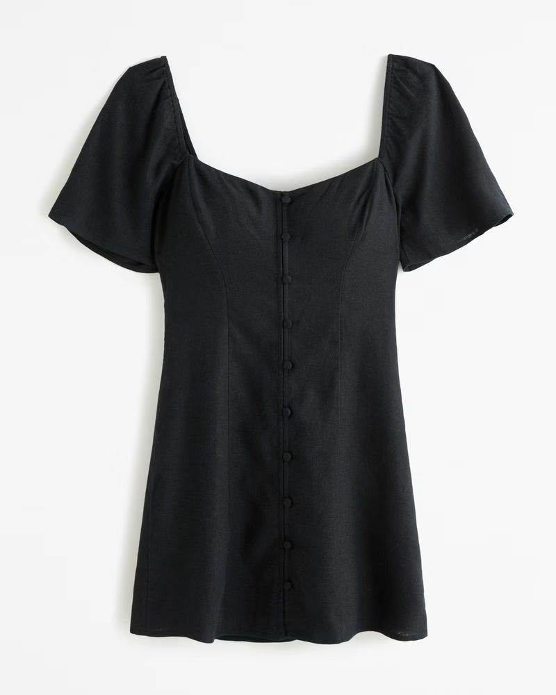 Women's Linen-Blend Button-Through Mini Dress | Women's Dresses & Jumpsuits | Abercrombie.com | Abercrombie & Fitch (US)