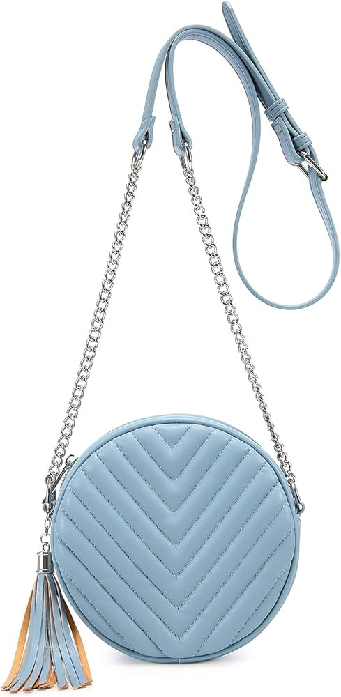 Crossbody Bags for Women Round Purse Quilted purse, Faux Leather, with Tassel | Amazon (US)