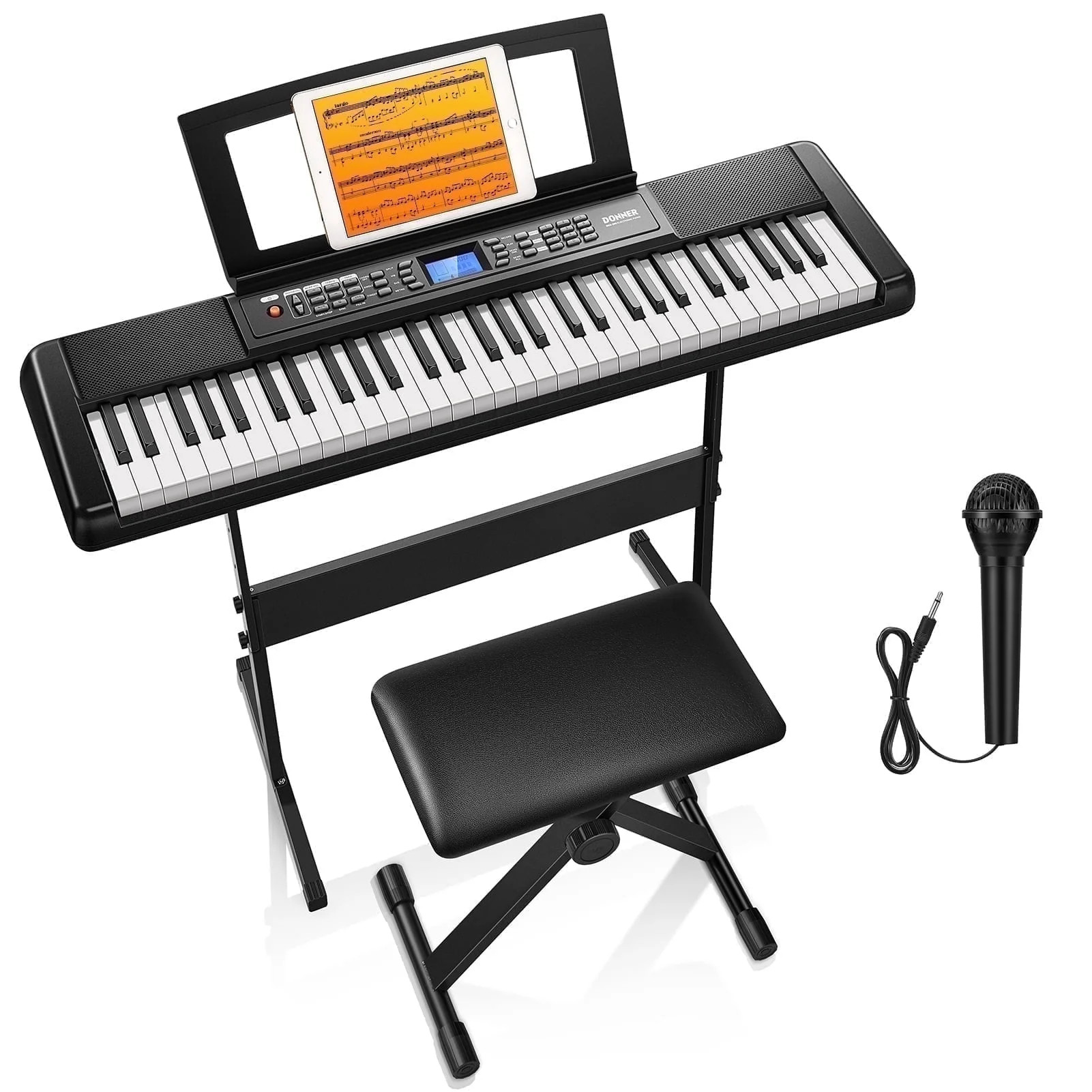 Donner DEK-200 61-Key Piano Full-Size Electronic Keyboard Set, Auto Accompaniment, Metronome,, In... | Walmart (US)