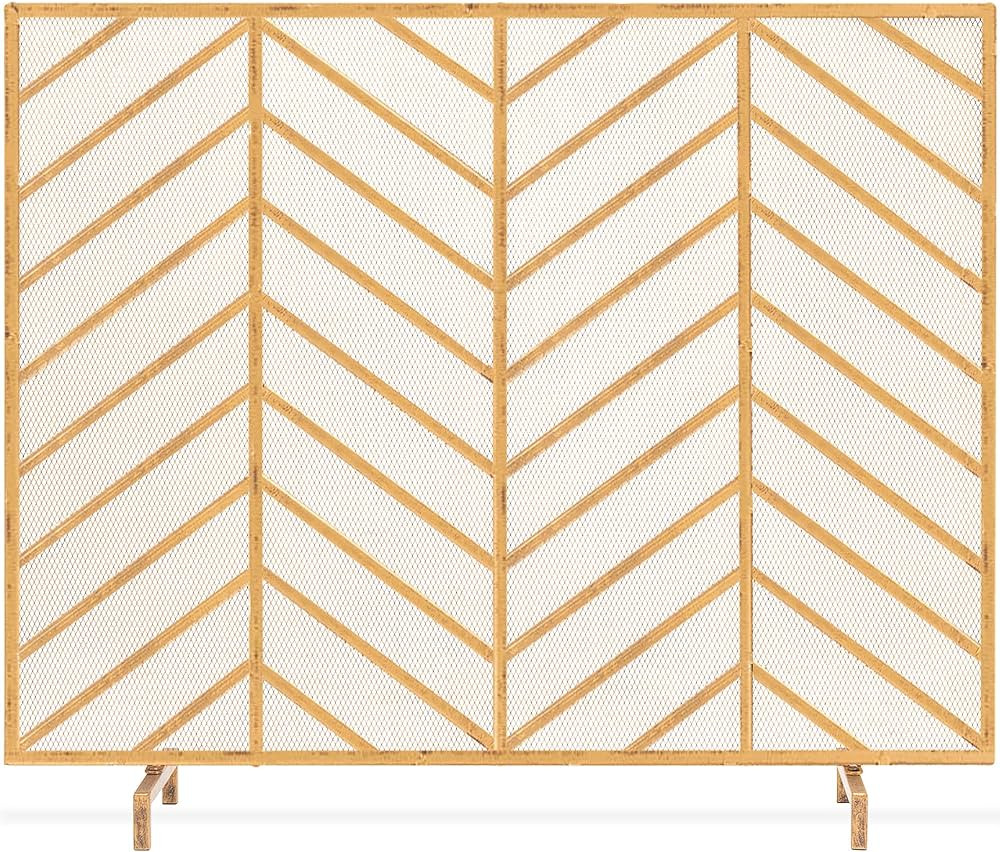 Best Choice Products 38x31in Single Panel Handcrafted Wrought Iron Mesh Chevron Fireplace Screen,... | Amazon (US)