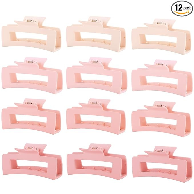 12 Pcs Pink Large Square Hair Claw Clips for Women, 4.3-Inch Matte Rectangle Claw, Strong Hold No... | Amazon (US)