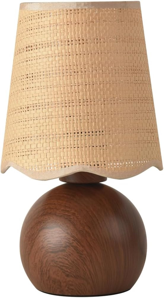 Minimalist Rattan Table Lamp, 11' Height, Woven Lampshade & Walnut-Style E26 Socket Metal Base, B... | Amazon (US)