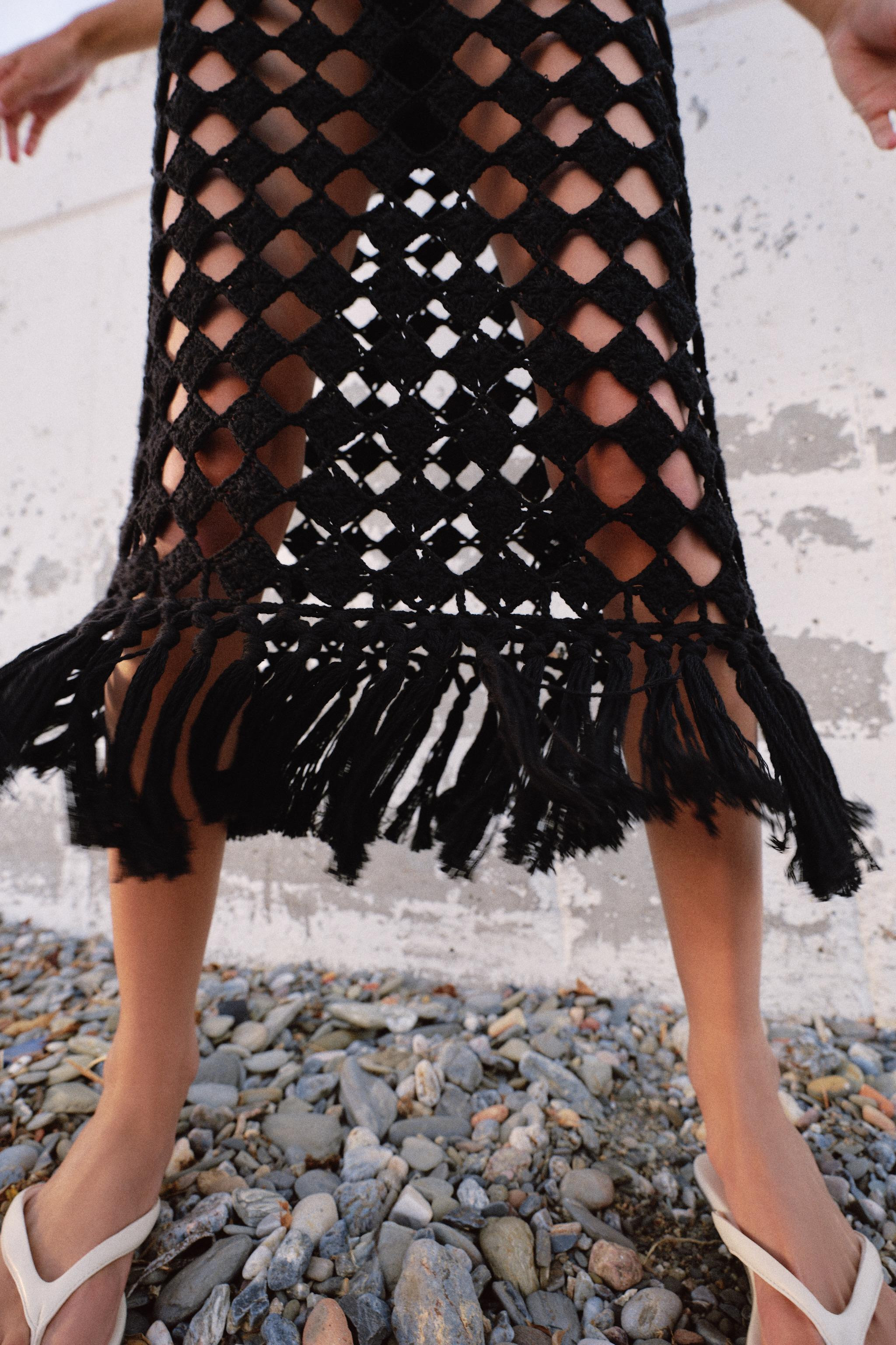 FRINGED CROCHET KNIT DRESS | Zara US