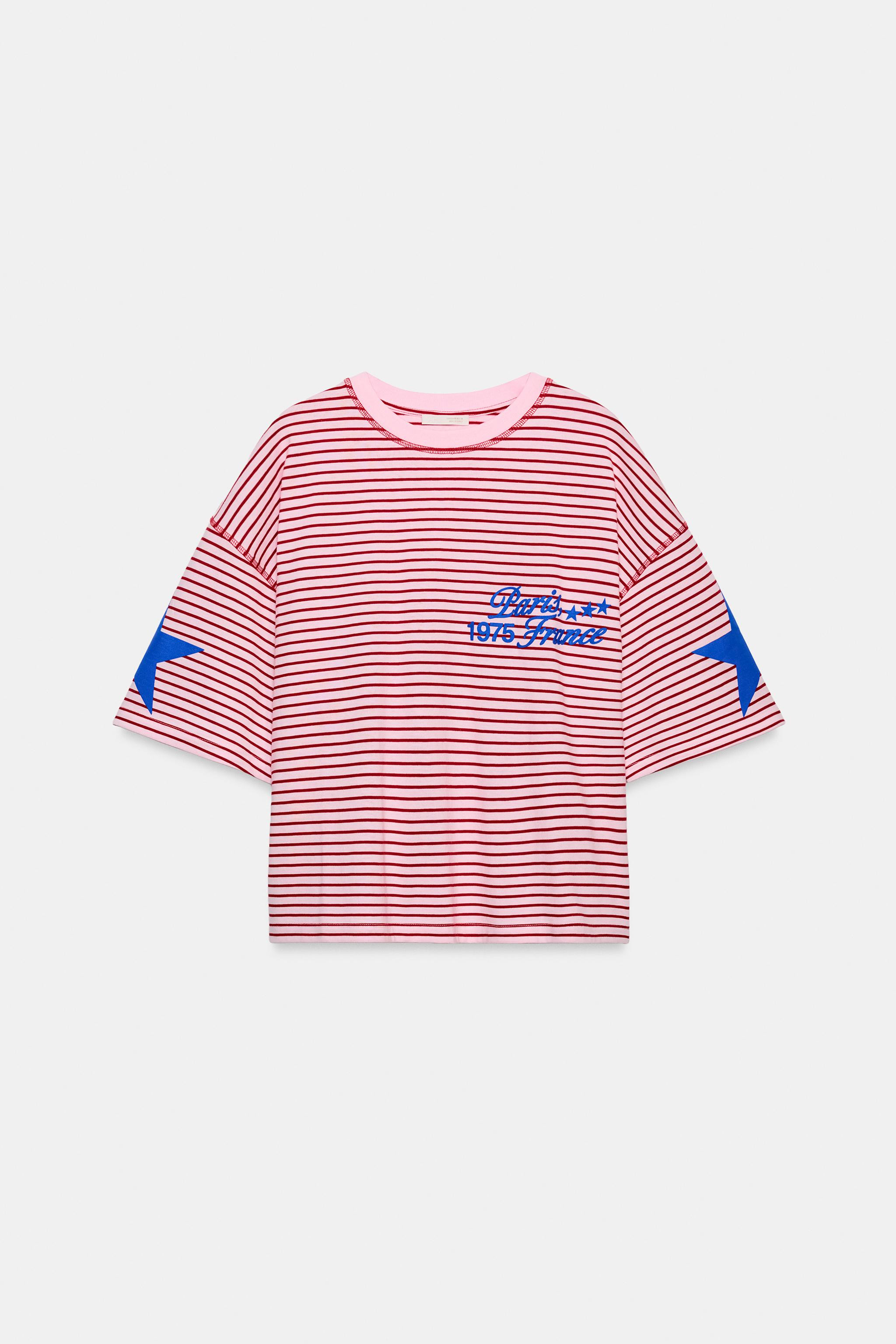 STRIPED TEXT STAR T-SHIRT | Zara US
