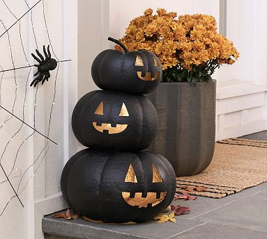 Lit Stacked Hammered Jack-O'-Lantern | Pottery Barn (US)