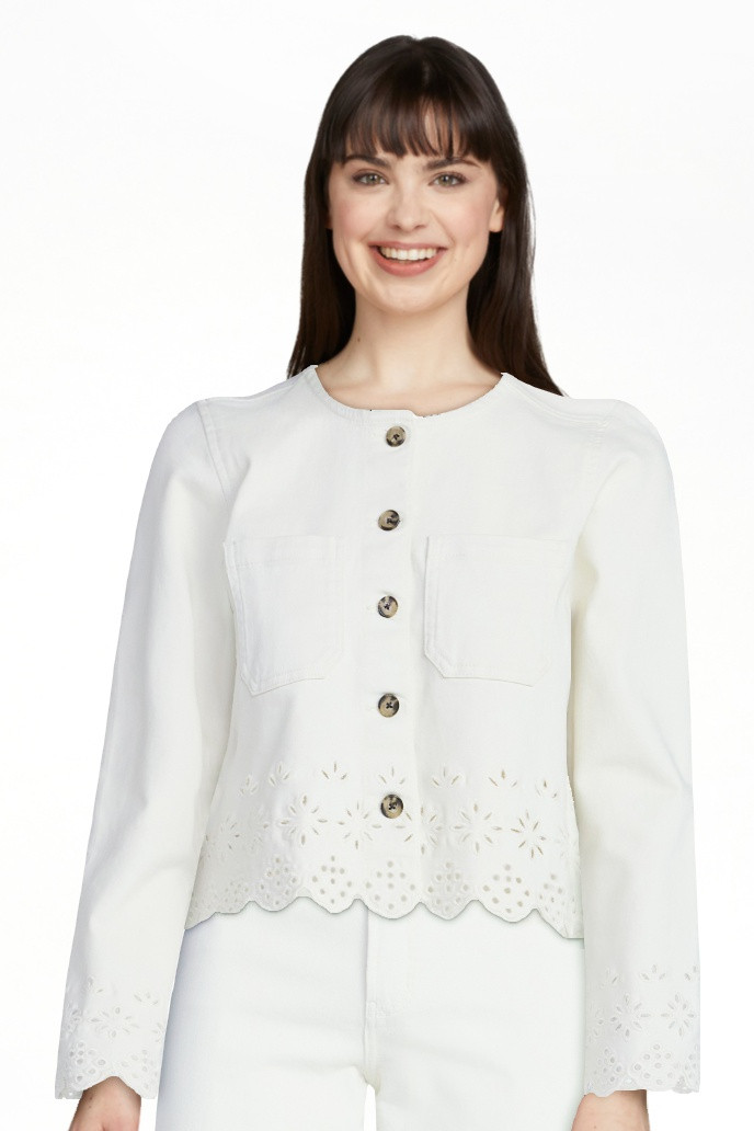 Free Assembly Women's and Women's Plus Embroidered Eyelet Denim Jacket, Sizes XS-4X | Walmart (US)