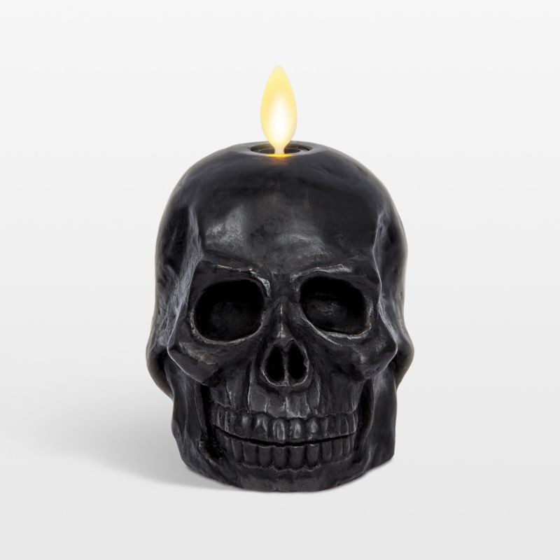 Flicker Flameless Black Skull Candle | Crate & Barrel