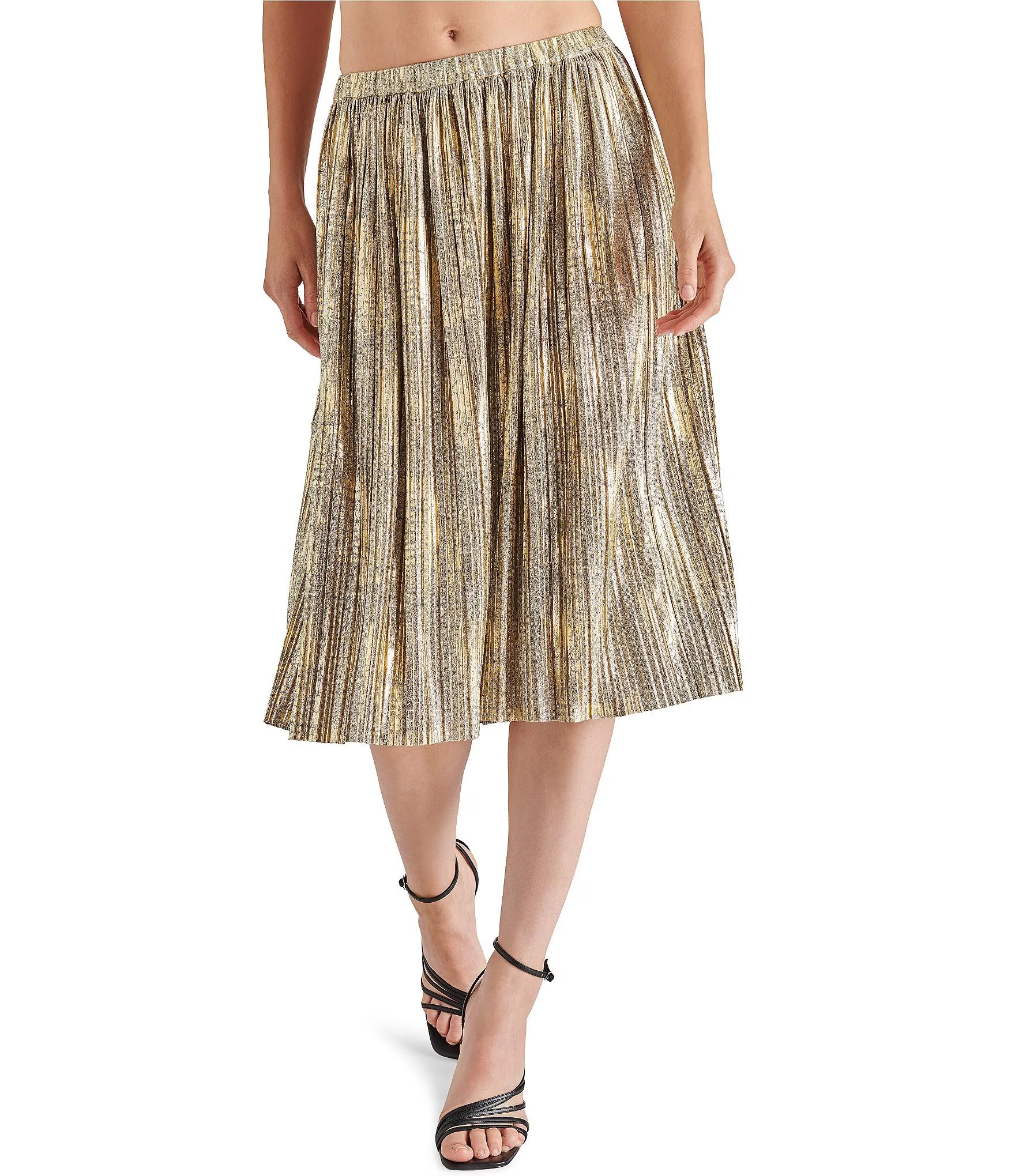 Darcy Metallic Foil Knit Pleated Midi Skirt | Dillard's