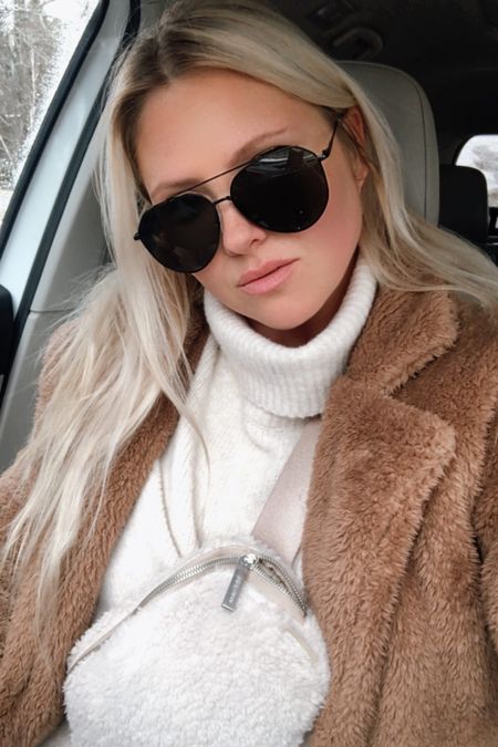 Winter look 
Lululemon Sherpa belt bag Anywhere Bag, fur brown coat, oversized turtleneck, neutral loungewear, aviators
Code “NORTH” at Own Your Elegance for a discount

#LTKunder100 #LTKSeasonal #LTKitbag