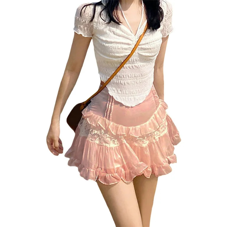 Cute Skirts for Women Teen Girls High Waist Lolita Kawaii Lace Patch Layered A-line Mini Skirt Tu... | Walmart (US)