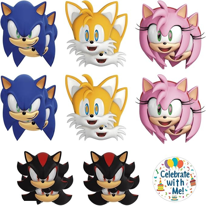 Unique Sonic the Hedgehog Party Masks 16 Assorted Paper Masks with Celebrate With Me Sticker | So... | Amazon (US)
