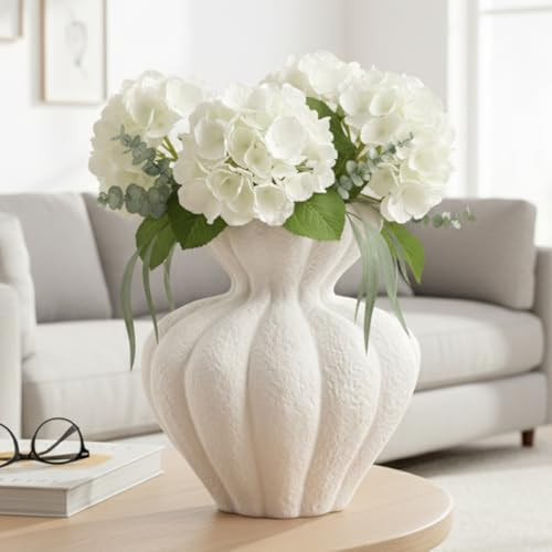 White Ceramic Vase, 6.8 Inch Modern Boho White Flower Vase for Home Decor, Unique Vase for Farmho... | Amazon (US)