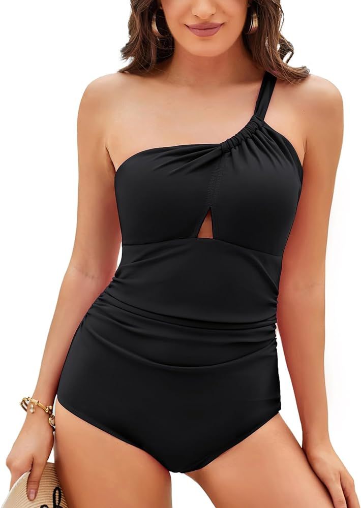 GRACE KARIN Womens One Piece Swimsuits One Shoulder Tummy Control Bathing Suit Slimming Ruched Ke... | Amazon (US)