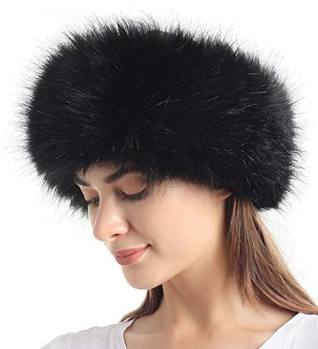 Faux Fur Headband with Elastic for Women's Winter Earwarmer Earmuff(One Size,Black) | Amazon (US)
