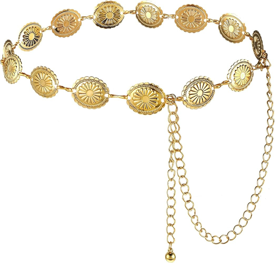 TIESOME Western Metal Concho Belt, Hollow Out Daisy Chain Belt Adjustable Boho Waist Chain Countr... | Amazon (US)