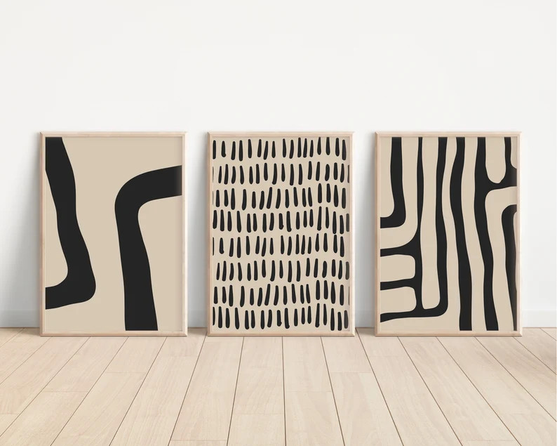 Beige & Black Gallery Wall Set // neutral set of 3 prints, modern art prints, beige prints, boho ... | Etsy (US)