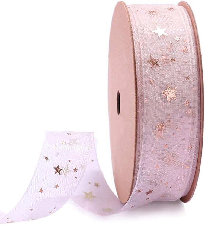 Holijolly Pink Star Sheer Ribbon - Snow Yarn Ribbon for Mother's Day, Birthday - 3/4 inch x10 Yar... | Amazon (US)