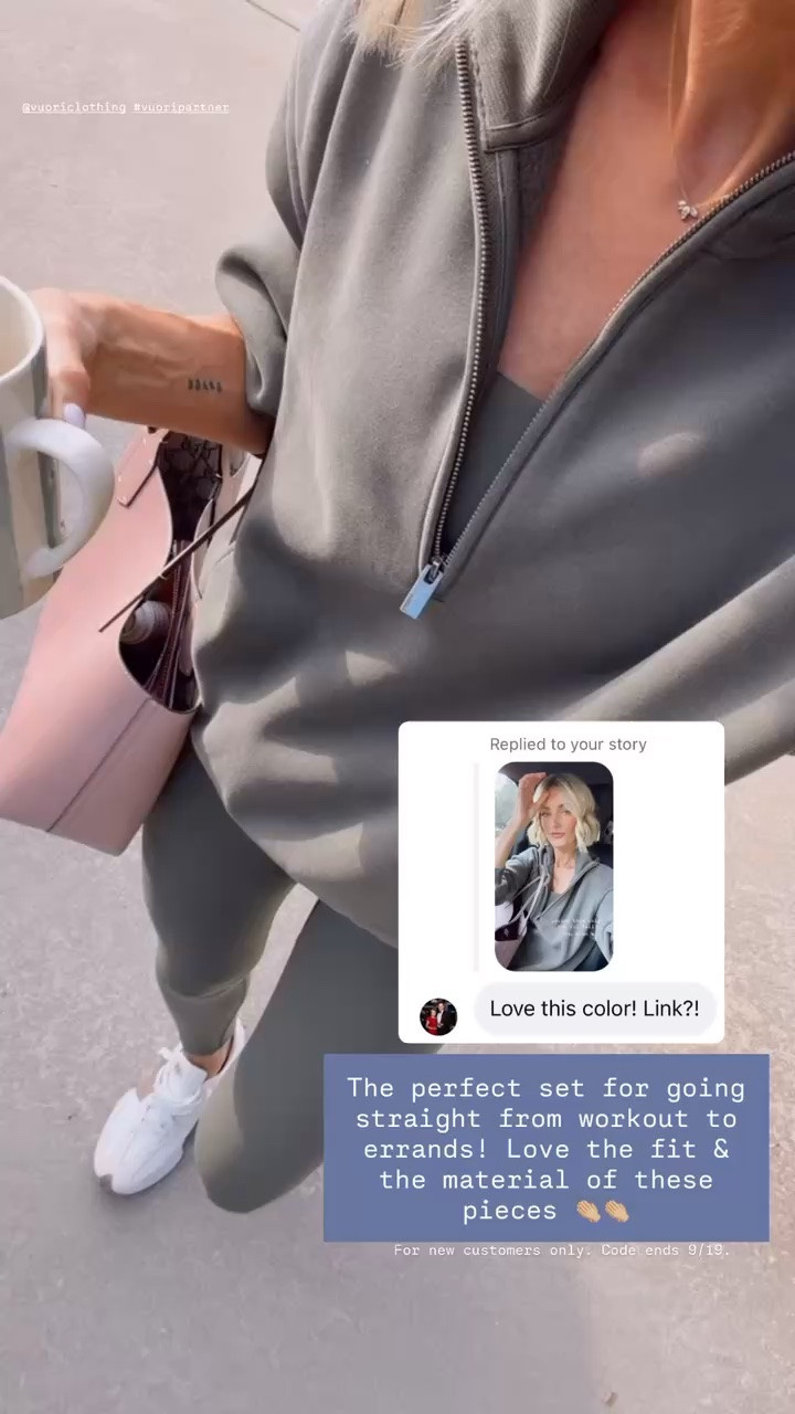 The kind of set that goes straight from workout to errands 🙌 Loving Vuori’s Army colorway + how comfortable these pieces are! Wearing size small in leggings and pullover, m in bra New customers can use code BRITTANY20NEW for 20% off their first purchase! Valid 9/17–9/19 at 11:59 PM PST.

Loverly grey, Vuori, Vuori Army, workout set, matching activewear set, women’s activewear, athleisure outfit, leggings, workout outfit, fall activewear

#LTKmomlife #LTKActive #LTKSaleAlert